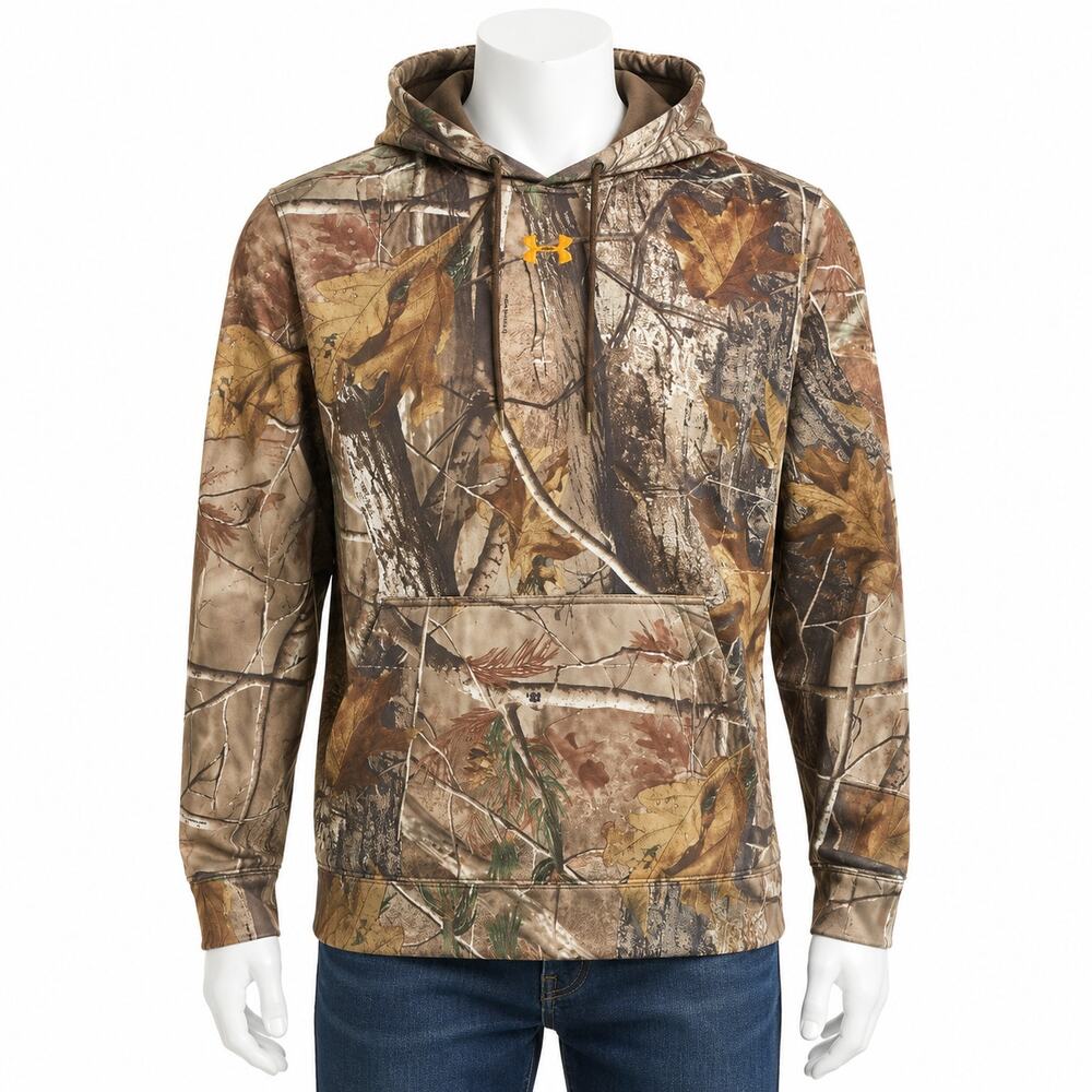 Under Armour Camo Fleece Hoodie Realtree Hunting Pullover Brown Green Men’s M